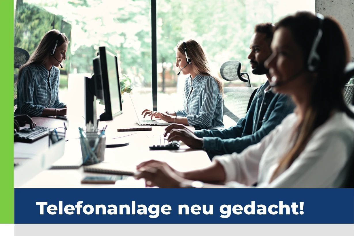 Team bei der Arbeit mit moderner Kommunikationstechnik